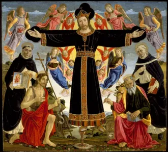 Fra Angelico’s painting of Christ as the great high priest, arms extended in blessing, surrounded by angels and saints.
